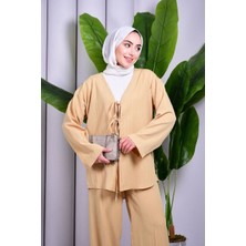 Bağcık Detaylı Pantolonlu Kimono Takım