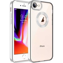 Teknomoda Apple iPhone Se 2022 Kılıf Logo Yeri Açık Kamera Lens Korumalı Renkli Kenarlı Şeffaf Silikon Gümüş