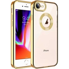 Teknomoda Apple iPhone Se 2022 Kılıf Logo Yeri Açık Kamera Lens Korumalı Renkli Kenarlı Şeffaf Silikon Gold