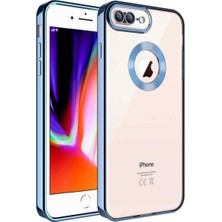 Teknomoda Apple iPhone 7 Plus Kılıf Logo Yeri Açık Kamera Lens Korumalı Renkli Kenarlı Şeffaf Silikon Sierra Mavi