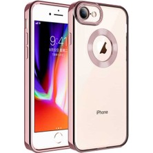 Teknomoda Apple iPhone Se 2022 Kılıf Logo Yeri Açık Kamera Lens Korumalı Renkli Kenarlı Şeffaf Silikon Rose Gold