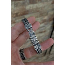 Gümüş Cihan Erkek El Işi Eskitme Bileklik DY78D01E