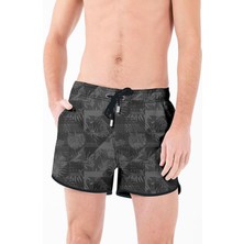 Mini Model Su Itici Özellikli Dijital Baskılı Kısa Boy Erkek Plaj Deniz Şort Mayo - 279-SIYAH