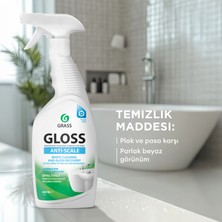 GRASS Gloss Pas & Kireç Sökücü Sprey 600ml - Banyo, Mutfak, Jakuzi ve Havuz için Profesyonel Çok Amaçlı Temizleyici | Kireç, Pas, Sabun Lekelerini Anında Çözer | Leke Bırakmaz | Klor ve Alkali İçermez
