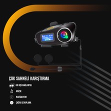 Q58-MAX Radyolu Telsiz Özellikli 2 Kişi Bağlantılı Bluetooth Kask Kulaklık Ekranlı Fenerli Müzik ve Intercom