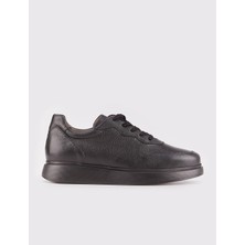 Cabani Hakiki Deri Eva Tabanlı Siyah Bağcıklı Erkek Sneaker Spor Ayakkabı