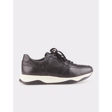 Cabani Hakiki Deri Siyah Kürklü Bağcıklı Erkek Sneaker Spor Ayakkabı