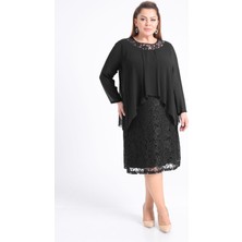 Lilas Xxl Büyük Beden Siyah Renkli Dantel Abiye Elbise