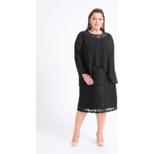 Lilas Xxl Büyük Beden Siyah Renkli Dantel Abiye Elbise