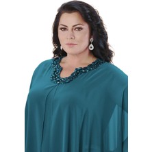 Lilas Xxl Büyük Beden Yeşil Renkli  Kısa Şifon  Abiye Elbise