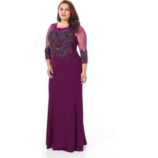 Lilas Büyük Beden Fuşya Renkli Pul Payetli Krep Elbise