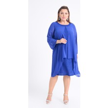 Lilas Xxl Büyük Beden Sax Renkli Likralı Simli Abiye Elbise