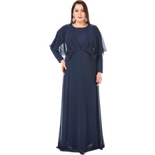 Lilas Xxl Büyük Beden Lacivert Renkli Likralı Simli Abiye Elbise