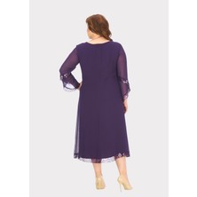 Lilas Xxl Büyük Beden Mürdüm Renkli Kısa Şifon Elbise