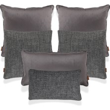 Lara & Nara Koyu Gri Keten Nubuk 6'lı Kırlent Seti