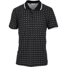 Uki Siyah Polo Yaka Baskılı T-Shirt