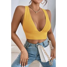 Ayça Kadın Sarı Çapraz Sırt Detaylı Şık Crop Top Büstiyer