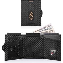 Trusador Valencia Carbon Kartlık Hakiki Deri Cüzdan Unisex Kadın Erkek Rfid Korumalı