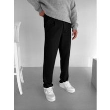 Erkek Baggy Fit Beli Lastikli Rahat Pantolon Siyah