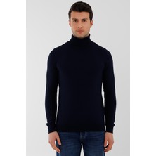 Uki Lacivert Tam Balıkçı Yaka Triko Kazak