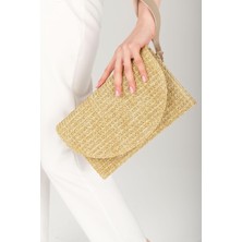 Mio Gusto Bej Renk Hasır Dokulu Çapraz Askılı Kadın Omuz Çantası