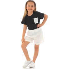 Zepkids Kısa Kol Ön Cep Detaylı Siyah Beyaz Renk Kız Çocuk Şortlu Takım