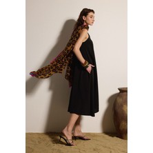 Babokah Askılı Kupro Midi Elbise