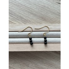 Minimal Siyah Akik Taşı Altın Kaplama Sallantı Küpe