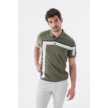 Jakamen Haki Slim Fit Şerit Detaylı Polo Yaka T-Shirt