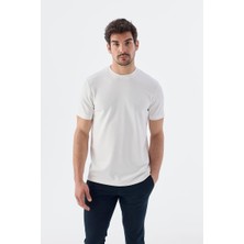 Jakamen Beyaz Slim Fit Bisiklet Yaka T-Shirt