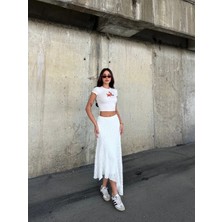 Kadın Beyaz Asimetrik Kesim Astarlı Dantel Etek HZL25S-ZK13571