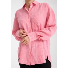 Doğal Dokulu Oversize Kadın Gömlek – %50 Keten %50 Pamuk, Uzun Kollu, Konforlu Stil 2002