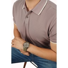 Etikmen Vizon Bej Yaka Çizgili Erkek Polo Yaka Tişört