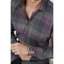 Etikmen Lila Yeşil Dama Desenli Slimfit Oduncu Erkek Gömlek