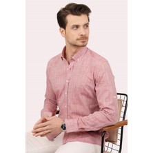 Etikmen Vişne Yaka Düğmeli Keten Slimfit Erkek Gömlek