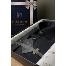 Etikmen Siyah Kahve Düğmeli Slimfit Erkek Gömlek