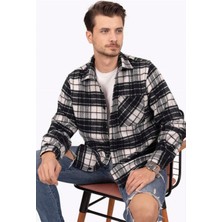 Etikmen Siyah Beyaz Geçişli Oversize Oduncu Erkek Gömlek