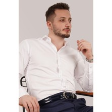 Etikmen Beyaz Saten Slimfit Erkek Gömlek