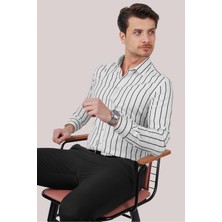 Etikmen Beyaz Siyah Çizgili Slimfit Erkek Gömlek