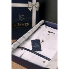 Etikmen Beyaz Hakim Yaka Keten Üç Düğmeli Erkek Gömlek