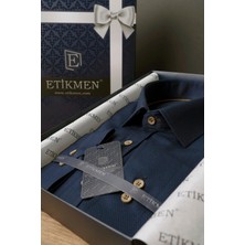Etikmen Lacivert Kahve Düğmeli Slimfit Erkek Gömlek