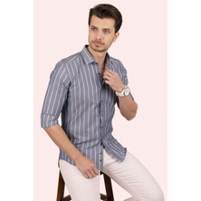 Etikmen Gri Beyaz Çizgili Slimfit Erkek Gömlek