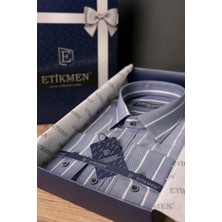 Etikmen Gri Beyaz Çizgili Slimfit Erkek Gömlek