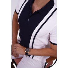 Etikmen Beyaz Lacivert Çift Renkli Erkek Polo Yaka Tişört