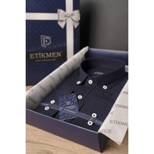 Etikmen Lacivert Yaka Düğmeli Keten Slimfit Erkek Gömlek