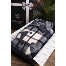 Etikmen Lacivert Beyaz Geçişli Oversize Oduncu Erkek Gömlek