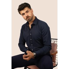 Etikmen Lacivert Baklava Desen Slimfit Erkek Gömlek