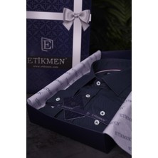 Etikmen Lacivert Baklava Desen Slimfit Erkek Gömlek