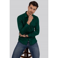 Etikmen Kına Yeşili Kare Düğmeli Slimfit Erkek Gömlek