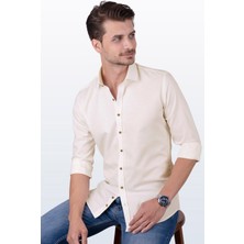 Etikmen Krem Baklava Desen Slimfit Erkek Gömlek
